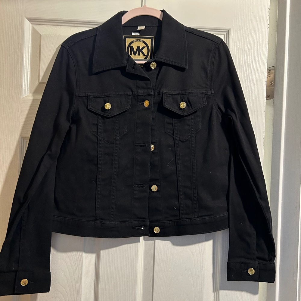 Michael Kors Black Jean Jacket with Gold Buttons